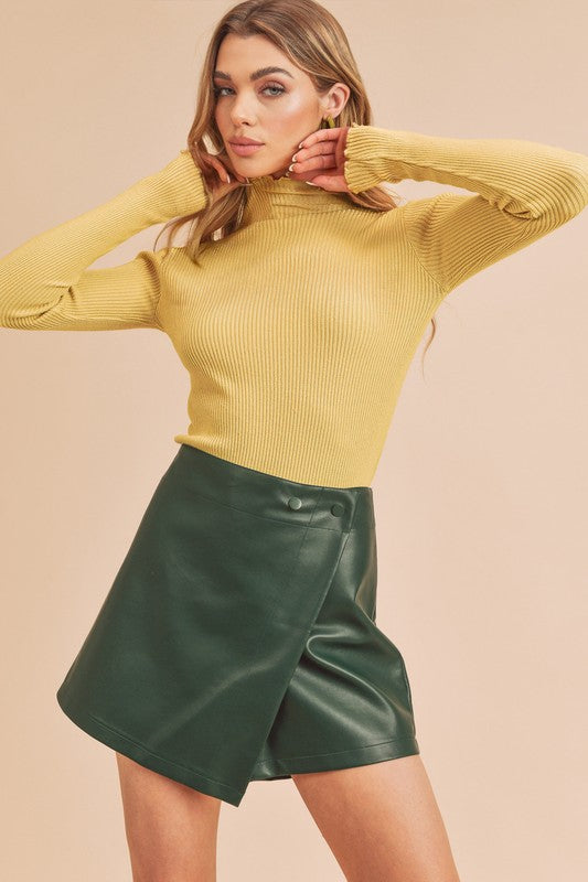 Ruffle Trim Ribbed Long Sleeve