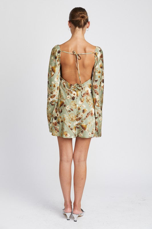 Floral Long Sleeve Silky Mini