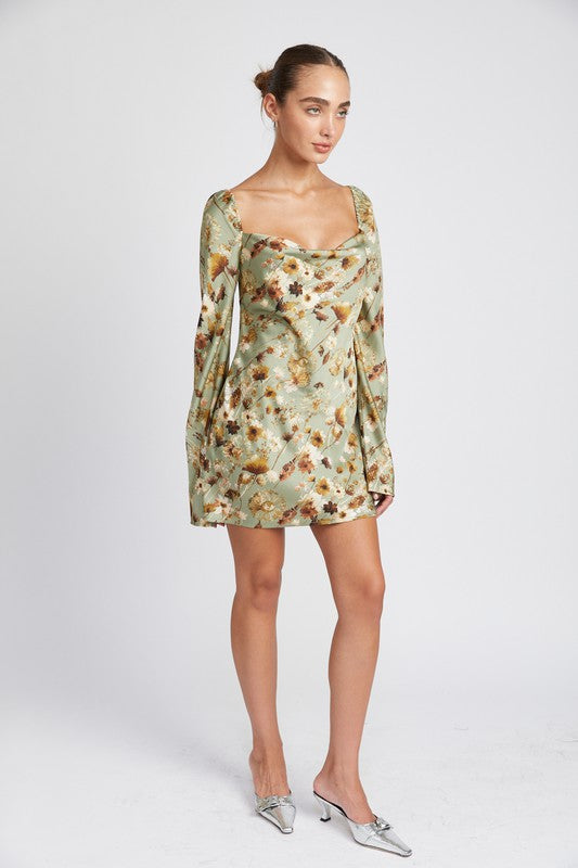Floral Long Sleeve Silky Mini