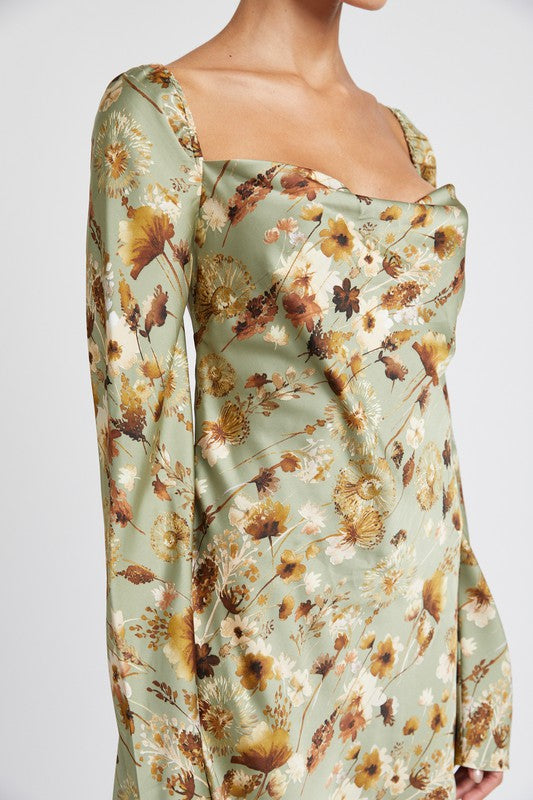 Floral Long Sleeve Silky Mini