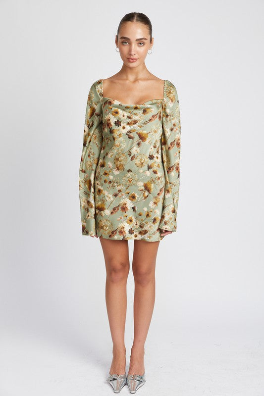 Floral Long Sleeve Silky Mini