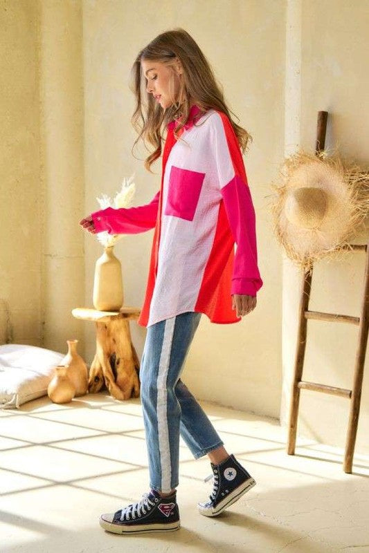 Davi & Dani Color Block Button-up