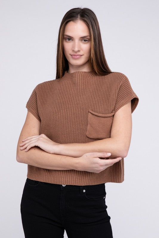 Mock Neck Short Sleeve Sweater