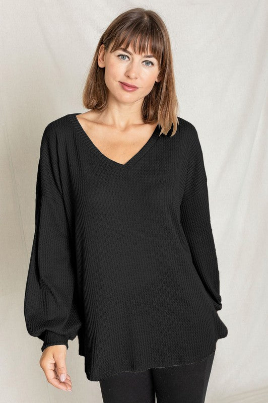 Balloon Sleeve V Neck Top