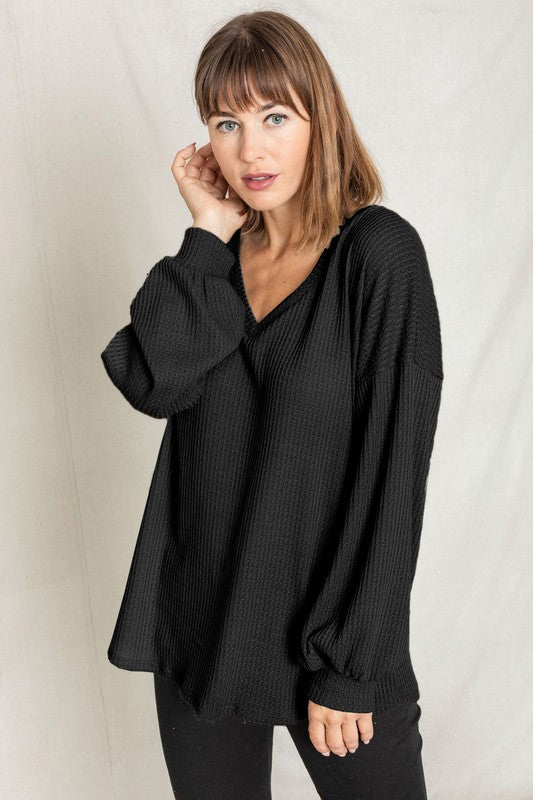 Balloon Sleeve V Neck Top