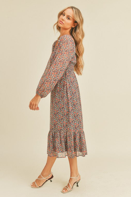 Lush Fall Floral Midi Dress