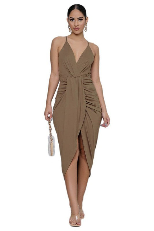 Tulip Surplice Midi Cocktail Dress