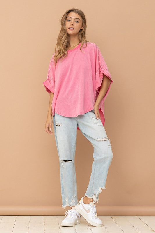 Studded Oversized High Low T Shirt