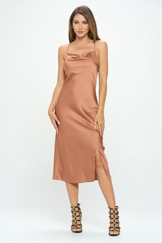 Satin Bias Slip Dress Midi