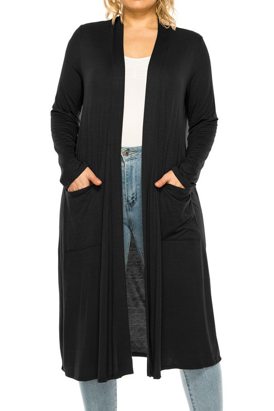 Plus size, solid duster cardigan