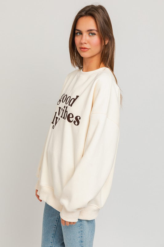 Good Vibes Embroidered Oversized Sweatshirt