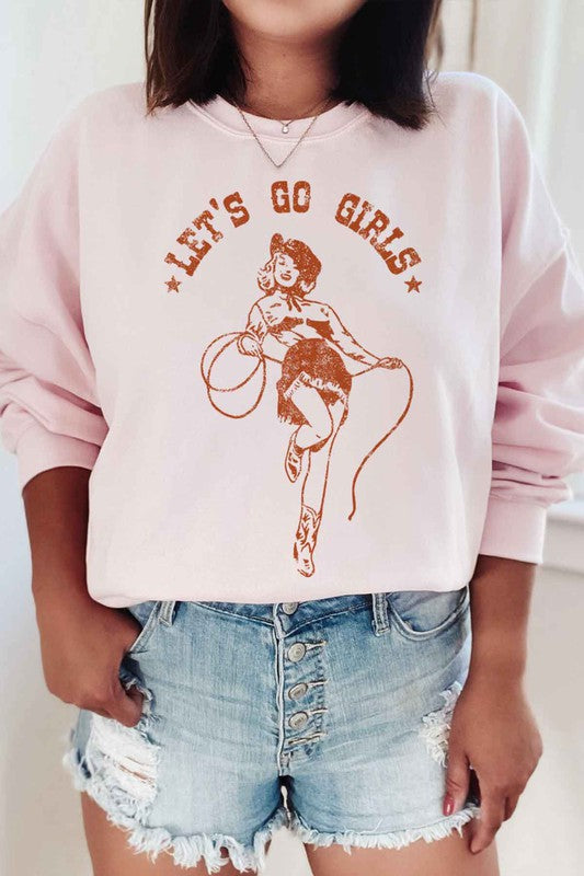 LETS GO GIRLS WESTERN OVERSIZED GRAPHIC SWEATSHIRT