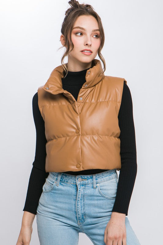 Leather Puffer Vest (cropped)