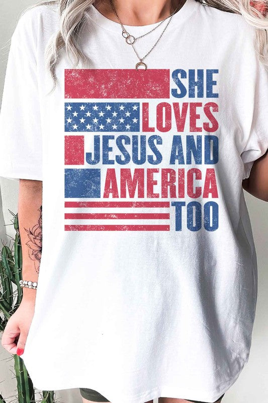 LOVES JESUS AND AMERICA GRAPHIC TEE / T-SHIRT