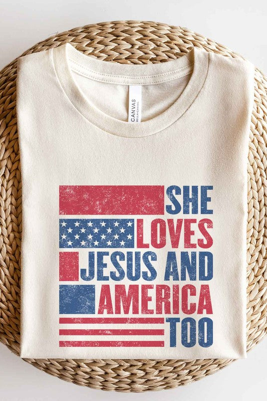 LOVES JESUS AND AMERICA GRAPHIC TEE / T-SHIRT