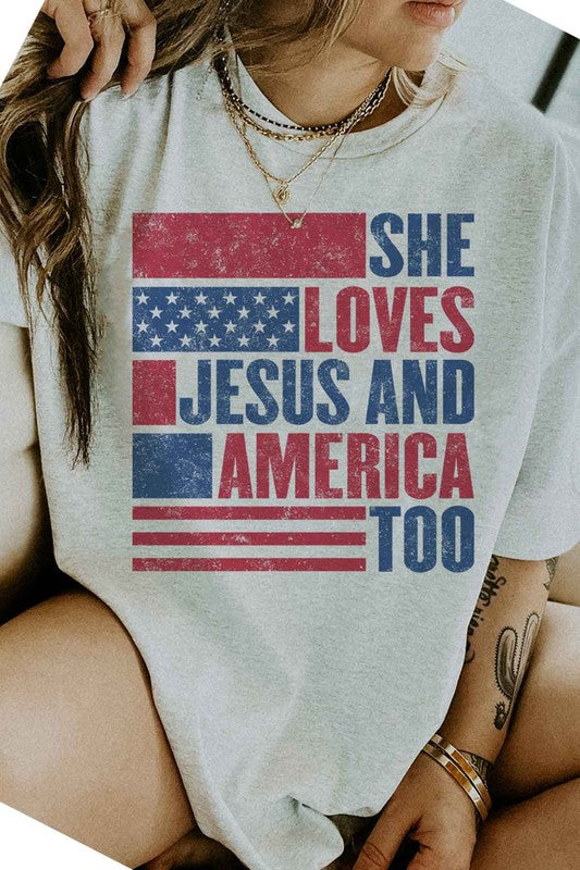 LOVES JESUS AND AMERICA GRAPHIC TEE / T-SHIRT