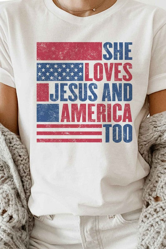 LOVES JESUS AND AMERICA GRAPHIC TEE / T-SHIRT