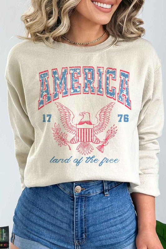 AMERICA LAND OF THE FREE GRAPHIC SWEATSHIRT