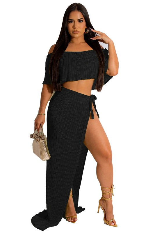 Two Piece Plisse Skirt Set