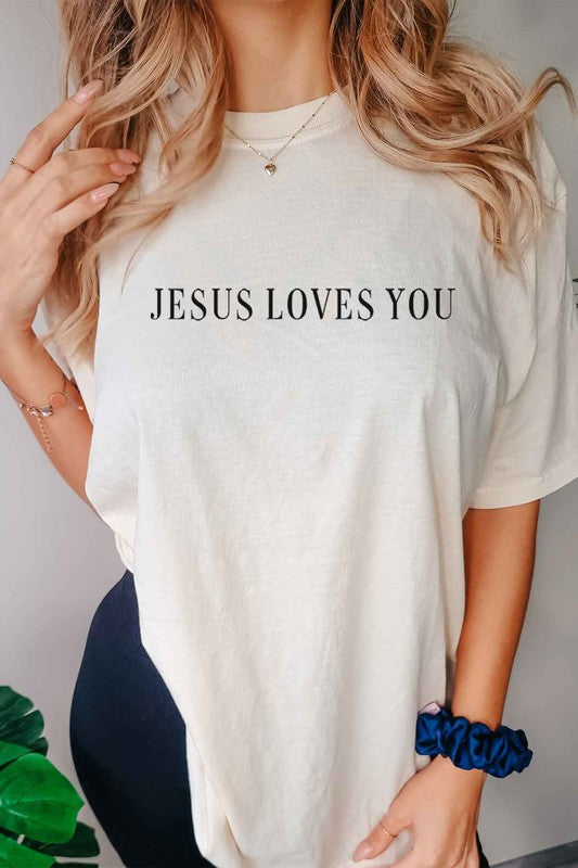 JESUS LOVES YOU OVERSIZED GRAPHIC TEE