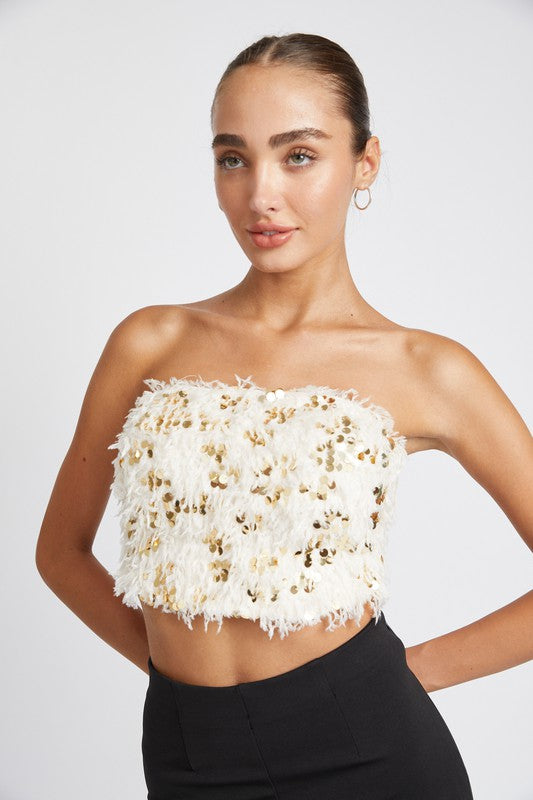 Feather Sequin Tube Top