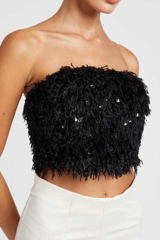 Feather Sequin Tube Top