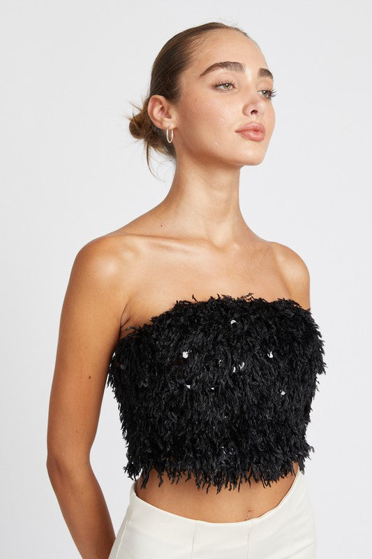 Feather Sequin Tube Top