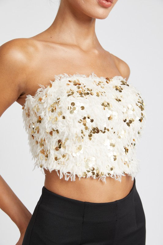 Feather Sequin Tube Top