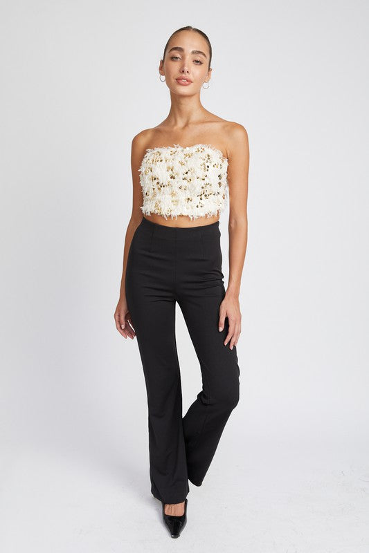 Feather Sequin Tube Top