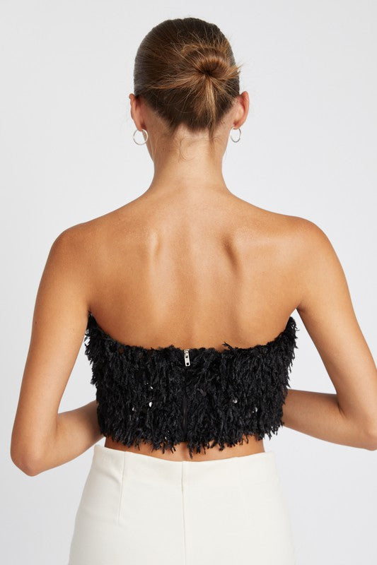 Feather Sequin Tube Top