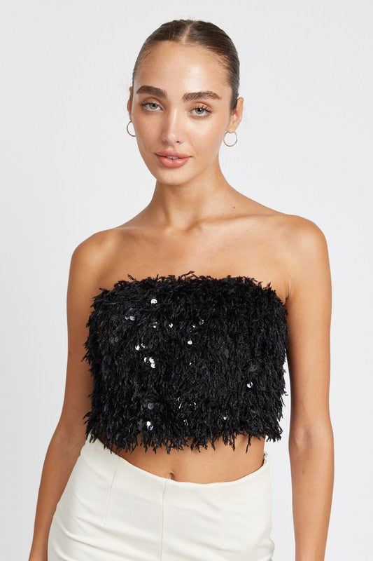 Feather Sequin Tube Top