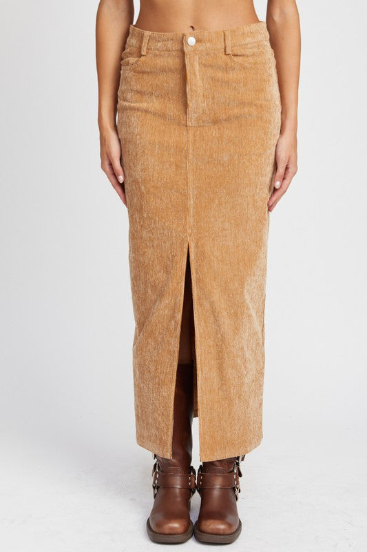 Corduroy Midi Skirt with Slit