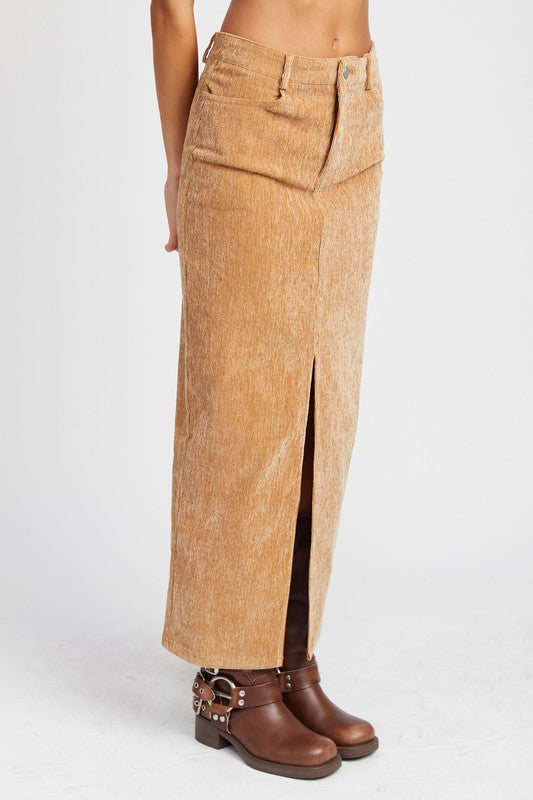 Corduroy Midi Skirt with Slit