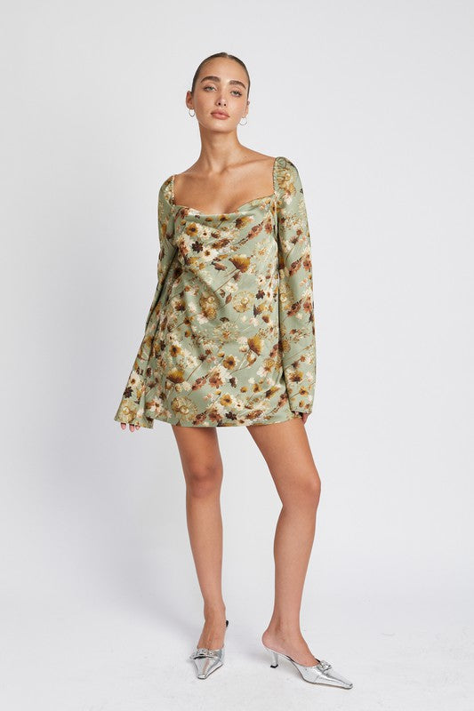 Floral Long Sleeve Silky Mini