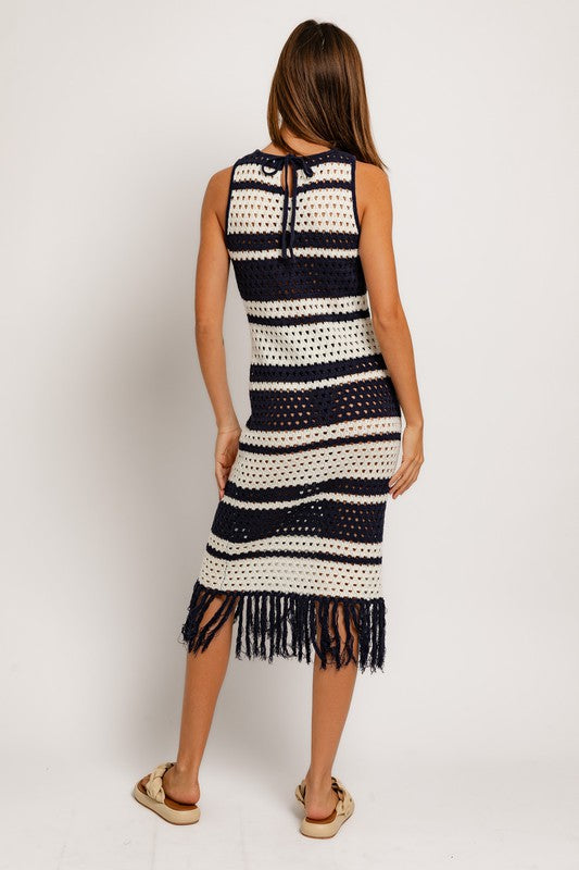 Navy Striped Crochet Cover Up