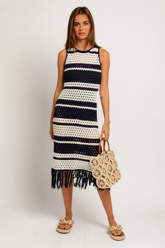 Navy Striped Crochet Cover Up