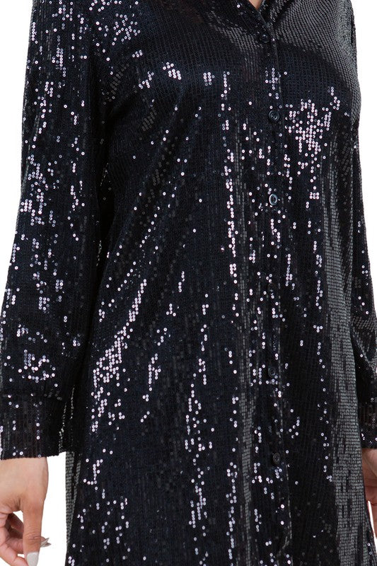 Center Stage Sequin Shirt Dress