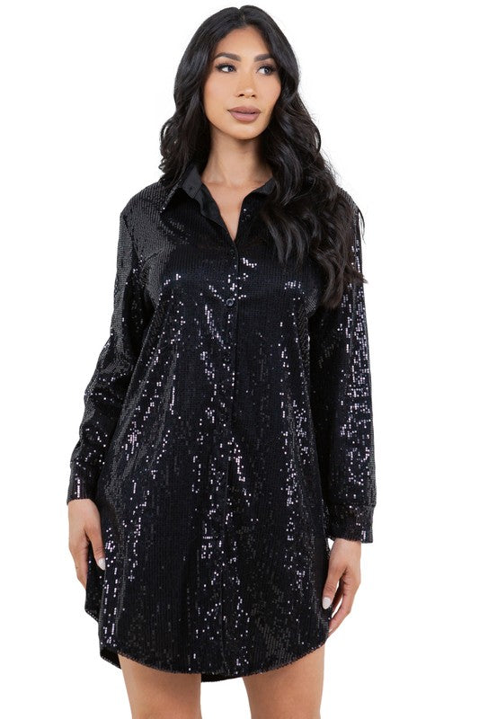 Center Stage Sequin Shirt Dress