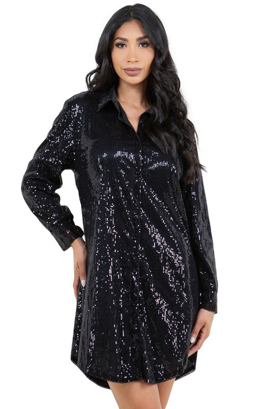 Center Stage Sequin Shirt Dress