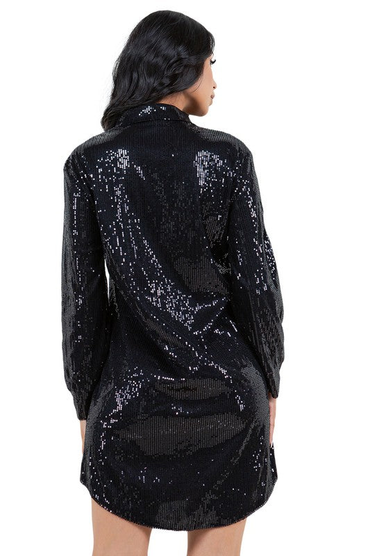 Center Stage Sequin Shirt Dress