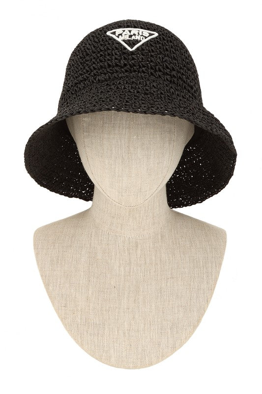 PARIS Embroidery Straw Bucket Hat