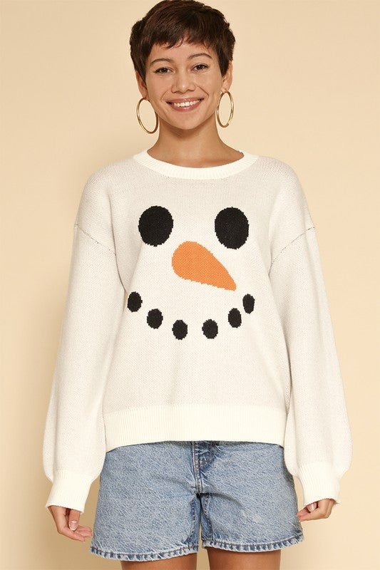 Snowman face knit holiday sweater