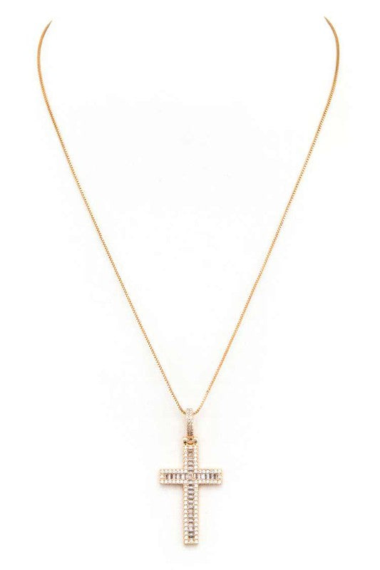 Cross Baguette Pendant Necklace