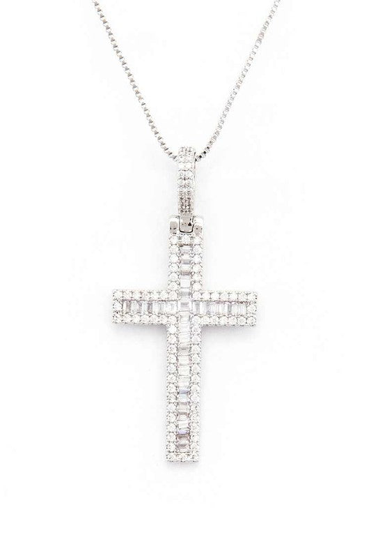 Cross Baguette Pendant Necklace