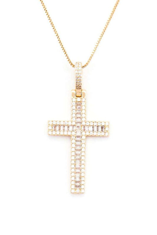 Cross Baguette Pendant Necklace