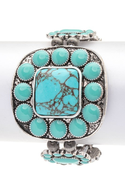 Western Square Stone Boho Stretch Bracelet