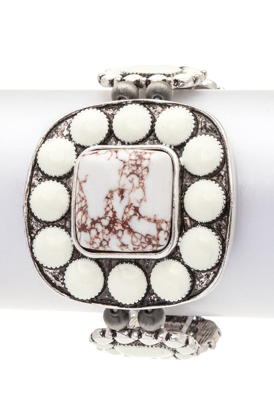 Western Square Stone Boho Stretch Bracelet