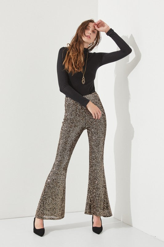 Gold Sequin Flare Pants