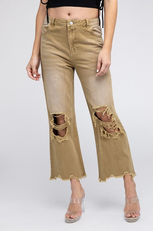 Distressed Vintage Washed Wide Leg Jeans