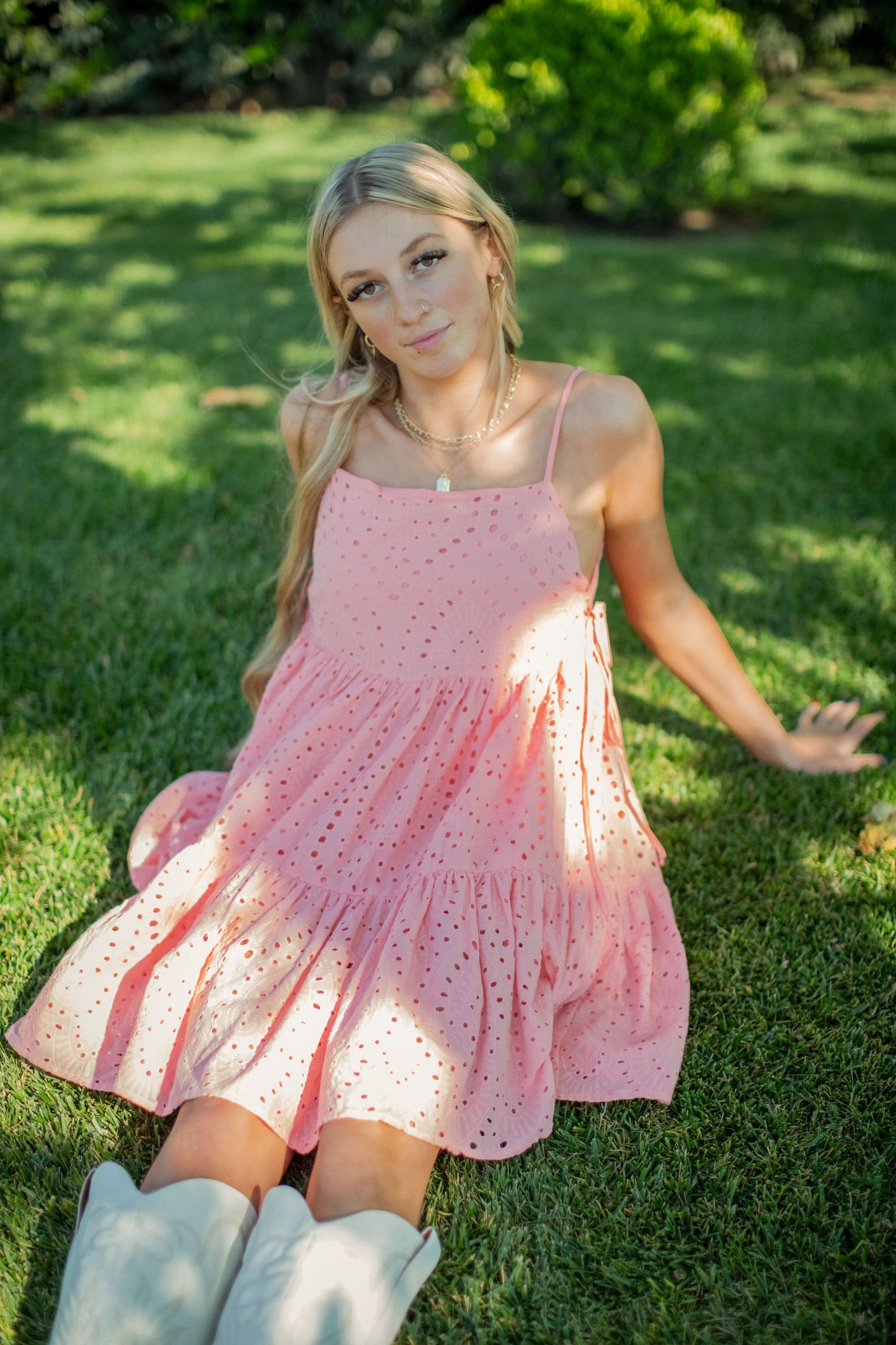 Salmon Eyelet Dress